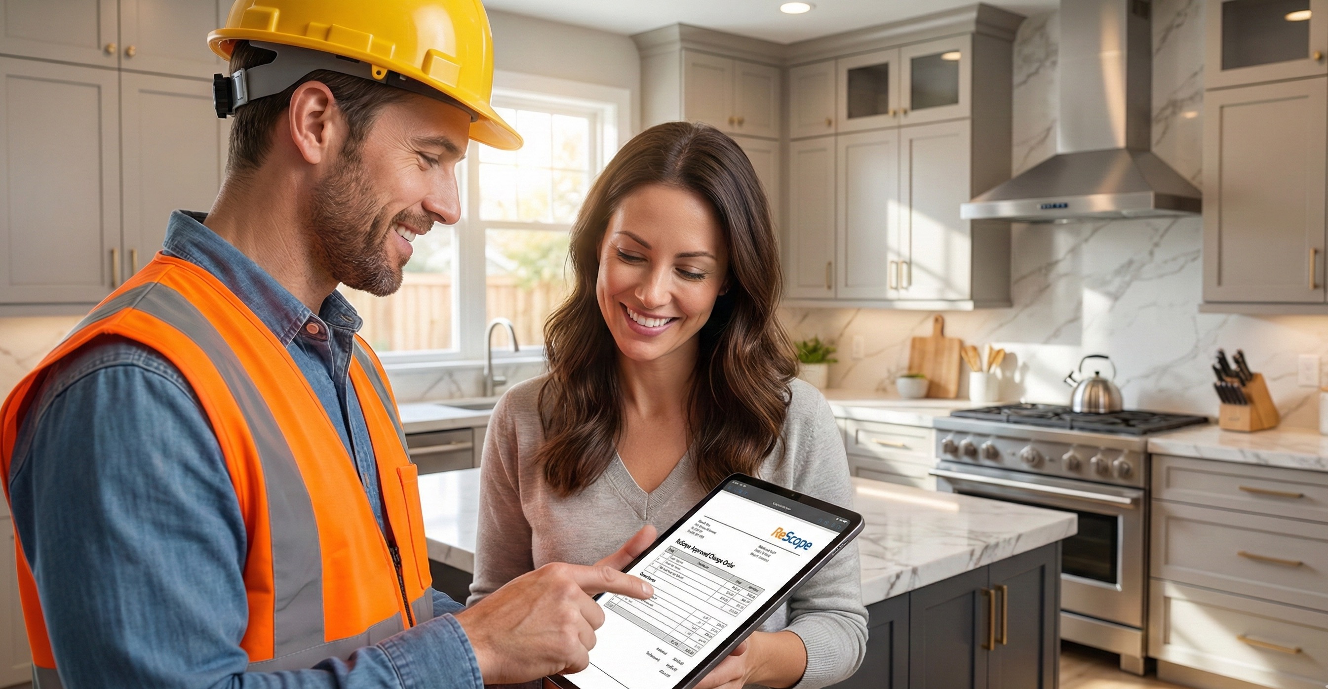 Contractor reviewing a change order with a client